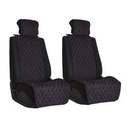 Комплект накидок на передние сиденья из алькантары Black с Red отстрочкой (ромб)