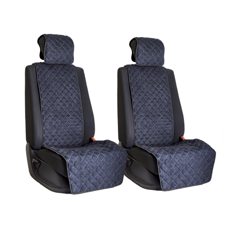 Комплект накидок на передние сиденья из алькантары Black с Blue отстрочкой (квадрат)