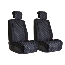 Комплект накидок на передние сиденья из алькантары Black с Beige отстрочкой (квадрат)