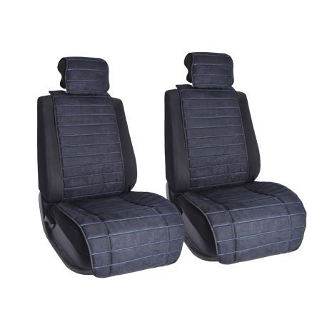 Комплект накидок на передние сиденья из алькантары Black с Blue отстрочкой (полоса)