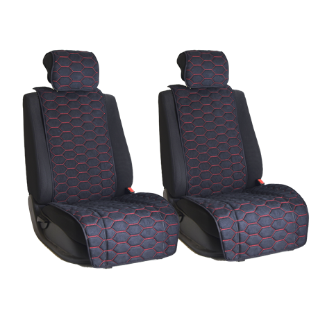 Комплект накидок на передние сиденья из алькантары Black с Red отстрочкой (соты)