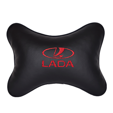 Подушка на подголовник экокожа Black (красная) LADA