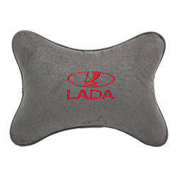 Подушка на подголовник алькантара L.Grey (красная) LADA