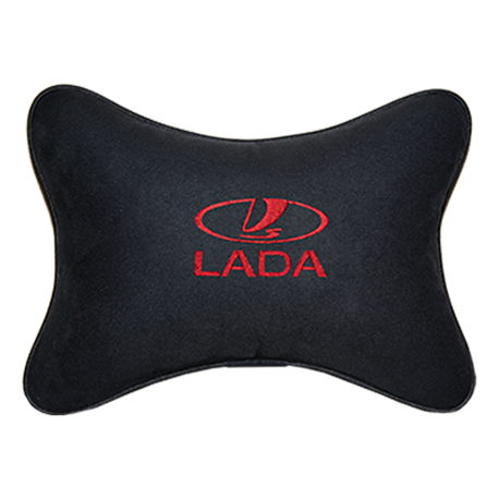 Подушка на подголовник алькантара Black (красная) LADA