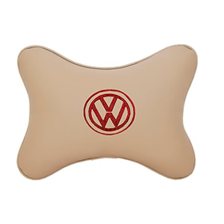 Подушка на подголовник экокожа Beige (красная) VW