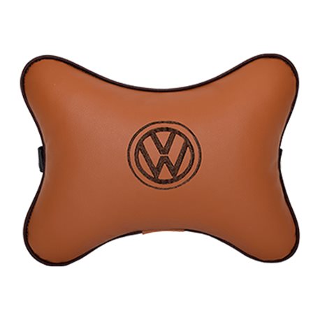Подушка на подголовник экокожа Fox (коричневая) VW
