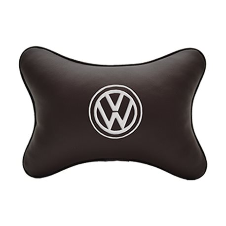 Подушка на подголовник экокожа Coffee (белая) VW