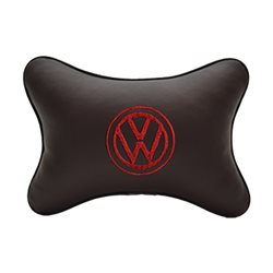 Подушка на подголовник экокожа Coffee (красная) VW