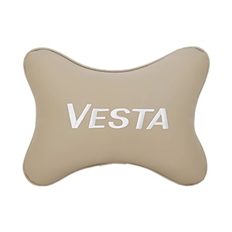 Подушка на подголовник экокожа Beige c логотипом автомобиля LADA Vesta