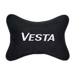 Подушка на подголовник алькантара Black c логотипом автомобиля LADA Vesta