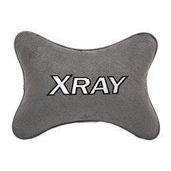 Подушка на подголовник алькантара L.Grey c логотипом автомобиля LADA XRAY