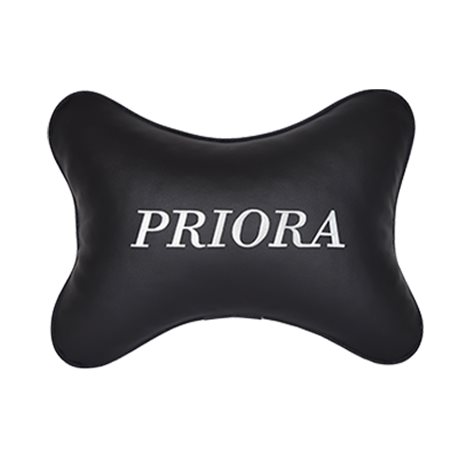 Подушка на подголовник экокожа Black c логотипом автомобиля LADA Priora
