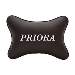 Подушка на подголовник экокожа Coffee c логотипом автомобиля LADA Priora