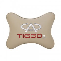 Подушка на подголовник экокожа Beige с логотипом автомобиля CHERY Tiggo 8