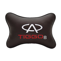 Подушка на подголовник экокожа Coffee с логотипом автомобиля CHERY Tiggo 8