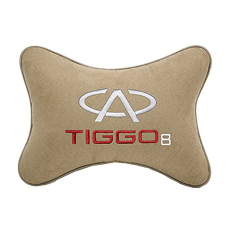 Подушка на подголовник алькантара Beige с логотипом автомобиля CHERY Tiggo 8
