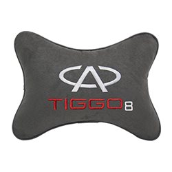 Подушка на подголовник алькантара D.Grey с логотипом автомобиля CHERY Tiggo 8