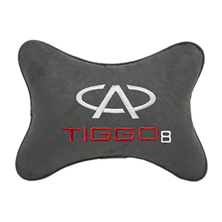 Подушка на подголовник алькантара D.Grey с логотипом автомобиля CHERY Tiggo 8