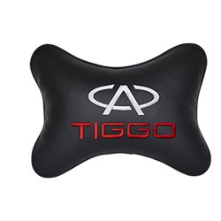 Подушка на подголовник экокожа Black с логотипом автомобиля CHERY Tiggo
