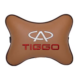 Подушка на подголовник экокожа Fox с логотипом автомобиля CHERY Tiggo