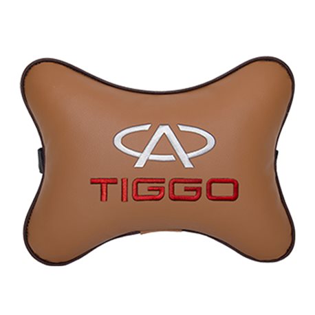 Подушка на подголовник экокожа Fox с логотипом автомобиля CHERY Tiggo