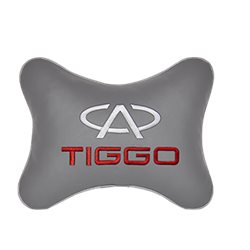Подушка на подголовник экокожа L.Grey с логотипом автомобиля CHERY Tiggo