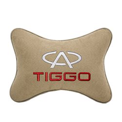 Подушка на подголовник алькантара Beige с логотипом автомобиля CHERY Tiggo
