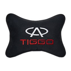 Подушка на подголовник алькантара Black с логотипом автомобиля CHERY Tiggo
