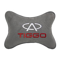 Подушка на подголовник алькантара L.Grey с логотипом автомобиля CHERY Tiggo