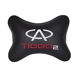 Подушка на подголовник экокожа Black с логотипом автомобиля CHERY Tiggo 2