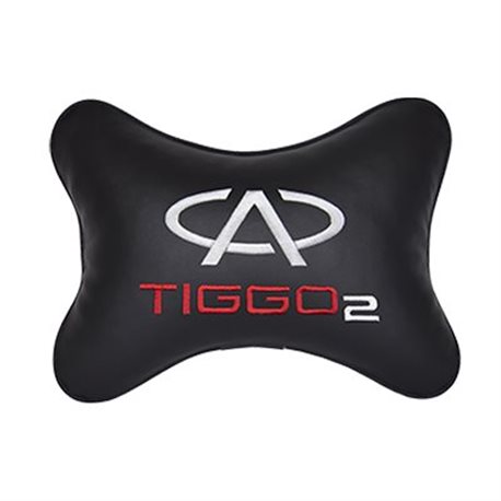 Подушка на подголовник экокожа Black с логотипом автомобиля CHERY Tiggo 2