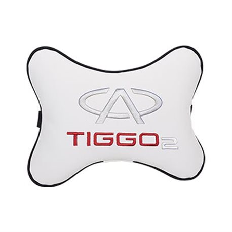 Подушка на подголовник экокожа Milk с логотипом автомобиля CHERY Tiggo 2