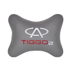 Подушка на подголовник экокожа L.Grey с логотипом автомобиля CHERY Tiggo 2