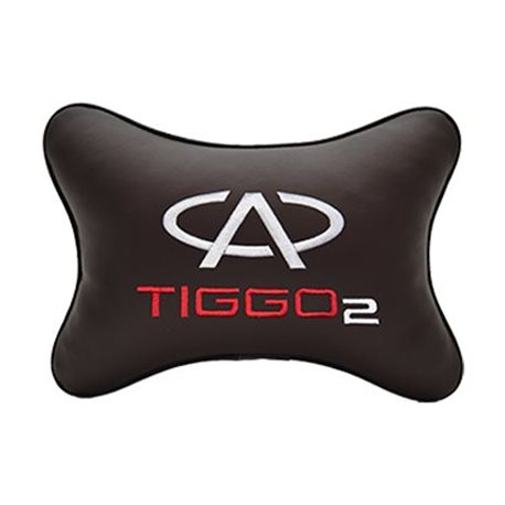 Подушка на подголовник экокожа Coffee с логотипом автомобиля CHERY Tiggo 2