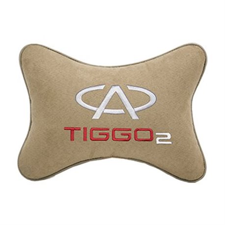 Подушка на подголовник алькантара Beige с логотипом автомобиля CHERY Tiggo 2