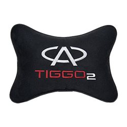 Подушка на подголовник алькантара Black с логотипом автомобиля CHERY Tiggo 2