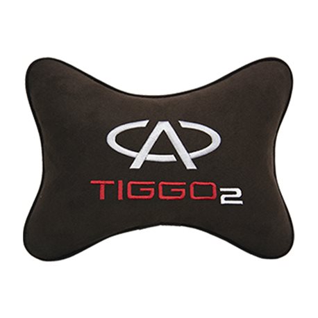 Подушка на подголовник алькантара Coffee с логотипом автомобиля CHERY Tiggo 2