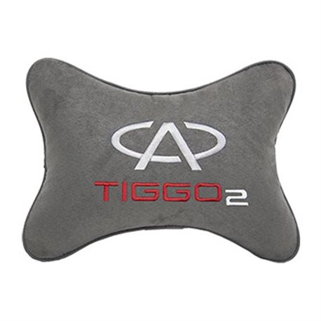 Подушка на подголовник алькантара L.Grey с логотипом автомобиля CHERY Tiggo 2
