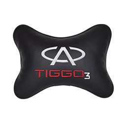 Подушка на подголовник экокожа Black с логотипом автомобиля CHERY Tiggo 3