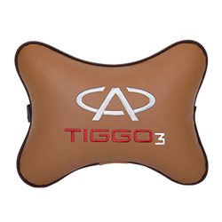 Подушка на подголовник экокожа Fox с логотипом автомобиля CHERY Tiggo 3