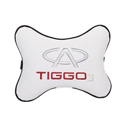 Подушка на подголовник экокожа Milk с логотипом автомобиля CHERY Tiggo 3