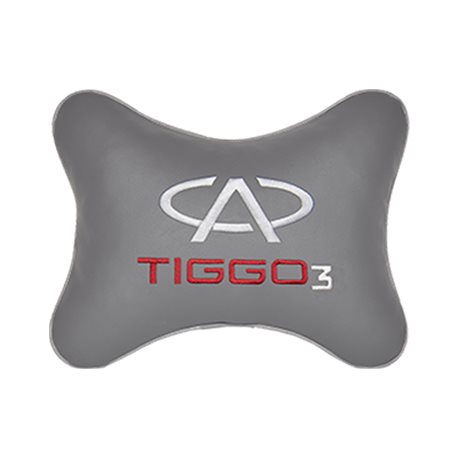 Подушка на подголовник экокожа L.Grey с логотипом автомобиля CHERY Tiggo 3