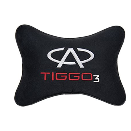 Подушка на подголовник алькантара Black с логотипом автомобиля CHERY Tiggo 3