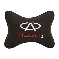 Подушка на подголовник алькантара Coffee с логотипом автомобиля CHERY Tiggo 3