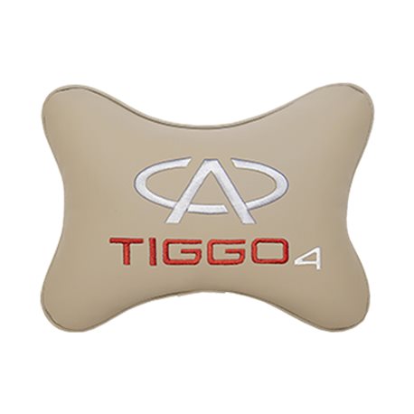 Подушка на подголовник экокожа Beige с логотипом автомобиля CHERY Tiggo 4