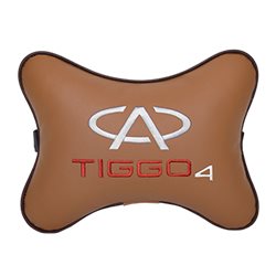 Подушка на подголовник экокожа Fox с логотипом автомобиля CHERY Tiggo 4