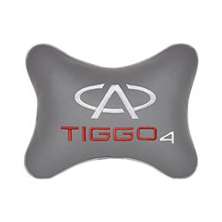 Подушка на подголовник экокожа L.Grey с логотипом автомобиля CHERY Tiggo 4