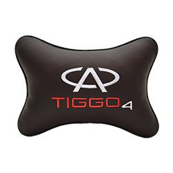 Подушка на подголовник экокожа Coffee с логотипом автомобиля CHERY Tiggo 4