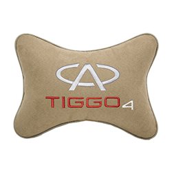 Подушка на подголовник алькантара Beige с логотипом автомобиля CHERY Tiggo 4