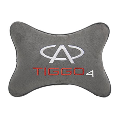 Подушка на подголовник алькантара L.Grey с логотипом автомобиля CHERY Tiggo 4